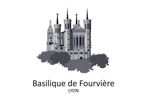 illustration basilica of fourviere - lyon - notre dame 幅插畫檔、美工圖案、卡通及圖標