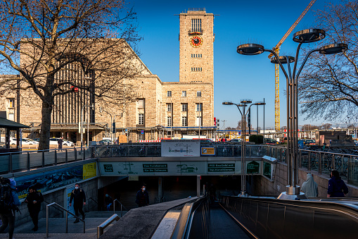 London, United Kingdom - Mar 9, 2017: Pedestrians people walking near main entrance of the Kentish town tube metro station