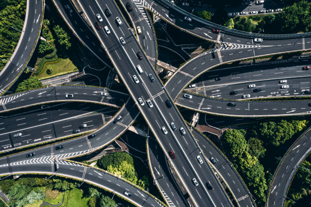 istock Aerial View of Busy Road Intersection 1372348384