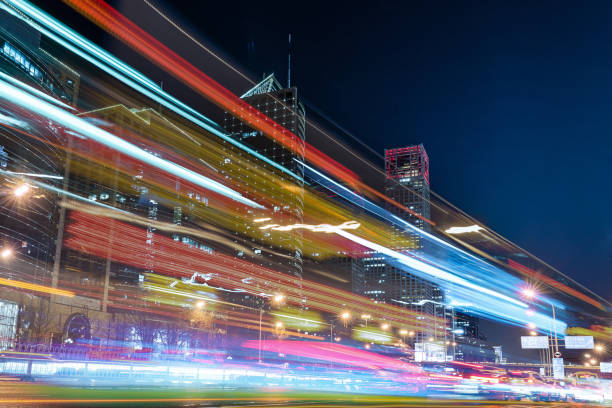 istock Low Angle View of Beijing Traffic at Night 1372348951
