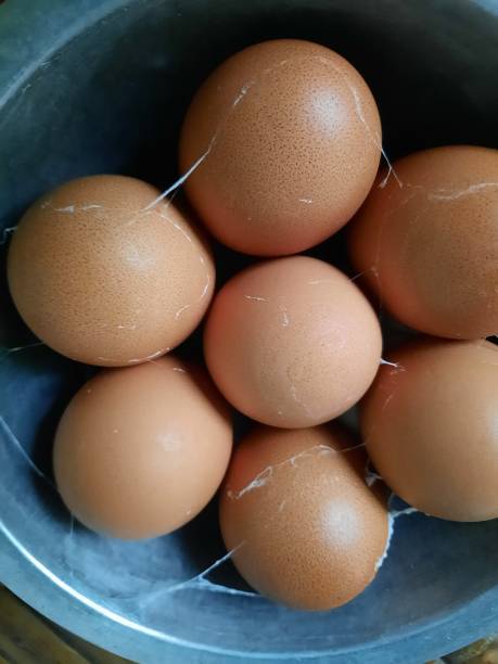 istock Boiled Eggs in bowl - food preparation. 1372350352