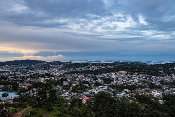 istock downtown city view with dramatic cloudy sky at evening from mountain top 1372352678