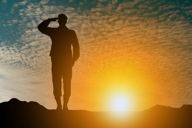 soldier salute - saluting imagens e fotografias de stock