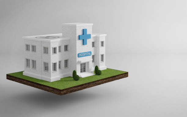 Hospital isometric on earth.3d rendering stock photo