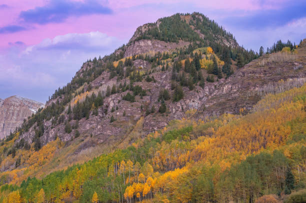 Autumn landscape at dawn, Maroon Bells Snowmass Wilderness, Colorado, USA