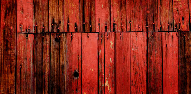 istock Old Red Barn Wooden Wall Background Texture with Nails 1372360580