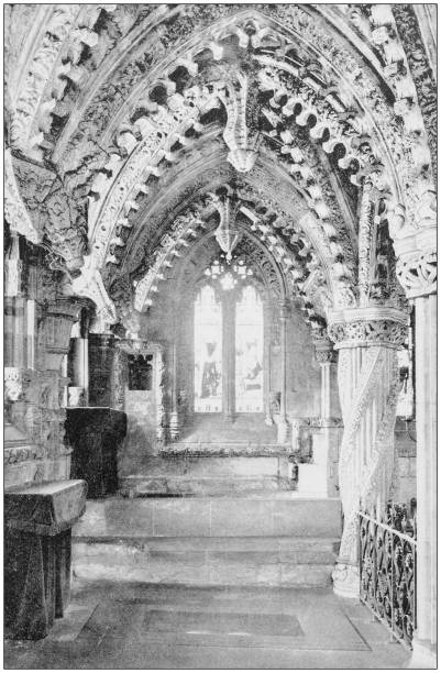 antique photograph of world's famous sites: roslin chapel, roslin, scotland - chapel 幅插畫檔、美工圖案、卡通及圖標