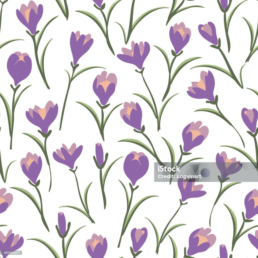 Floral Seamless Pattern With Crocus Modern Print For Fabric Textiles Wrapping  Paper Stock Illustration - Download Image Now - iStock