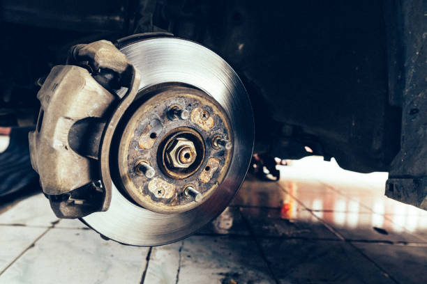 Rusty car disc brake stock photo
