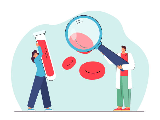 ilustrações, clipart, desenhos animados e ícones de pesquisa de glóbulos vermelhos por médicos minúsculos - red blood cell blood cell blood cell