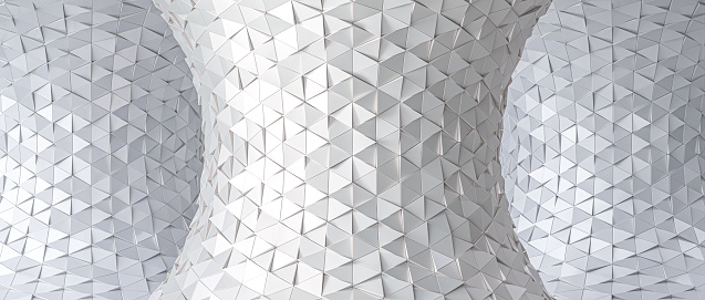 white background geometric curved triangular mosaic. 3d render