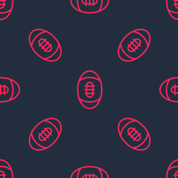 ilustraciones, imágenes clip art, dibujos animados e iconos de stock de línea roja icono de balón de fútbol americano patrón aislado sin costuras sobre fondo negro. icono de la pelota de rugby. símbolo del juego de deporte de equipo. vector - football outline lace vector