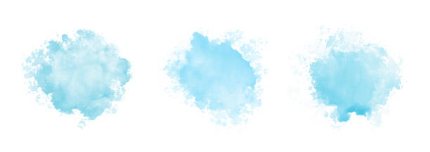 ilustraciones, imágenes clip art, dibujos animados e iconos de stock de patrón abstracto con nubes de acuarela azul sobre fondo blanco. acuarela cian textura de salpicadura de agua descarada - brush stroke blue abstract frame