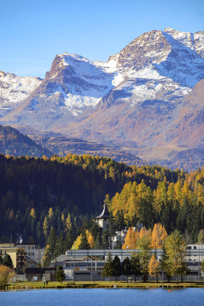 санкт-мориц, швейцария осенью - engadine graubunden canton autumn switzerland стоковые фото и изображения