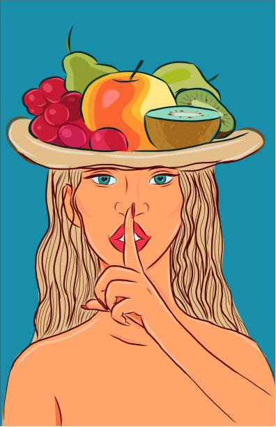 ilustraciones, imágenes clip art, dibujos animados e iconos de stock de mujer y frutas - alimentos y bebidas de dibujos animados