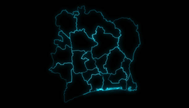 Outline Map of Lesotho with Districts in Black Background stock photo