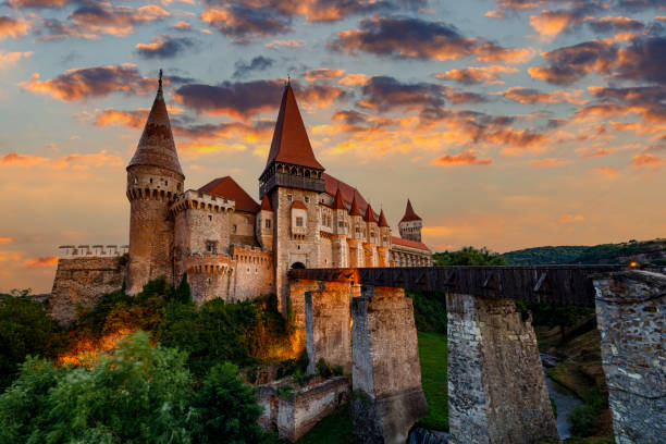 The Hunedoara Castle in Romania stock photo