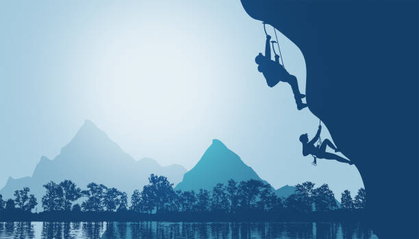 istock Abstract Background. silhouette of a climber on a cliff with mountain and Process journey to success Concept, Mountain climbing, leadership, banner,website-3d rendering 1372380367