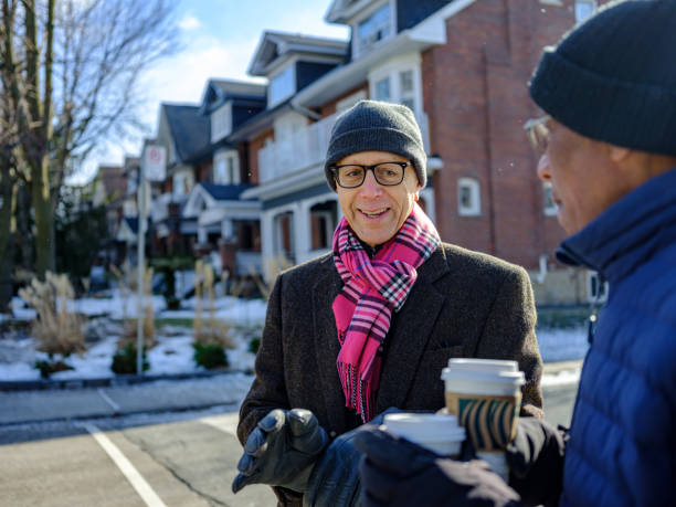 istock Senior men out for a winter walk and coffee 1372380832
