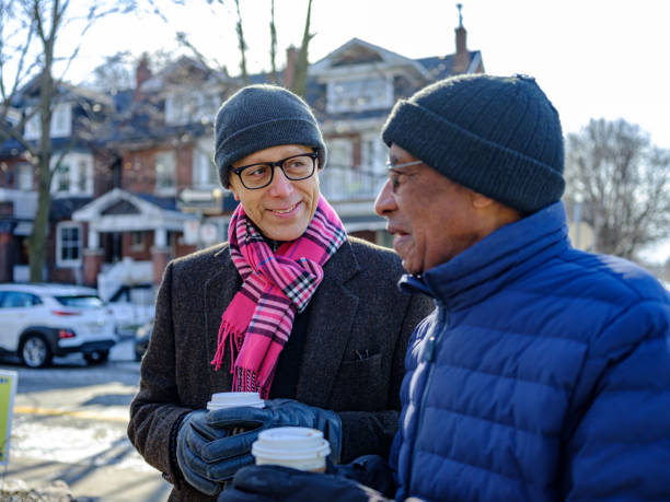 istock Senior men out for a winter walk and coffee 1372380852