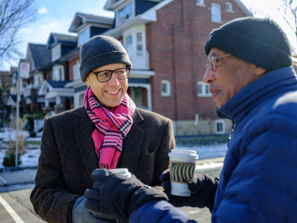 istock Senior men out for a winter walk and coffee 1372380857