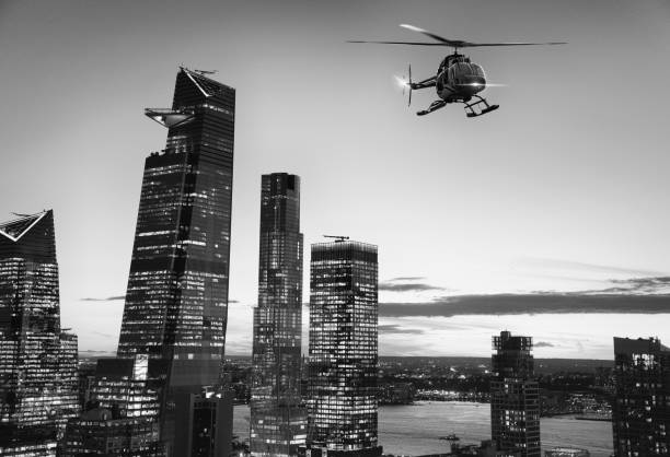 istock Helicopter tour over Manhattan at sunset. 1372384952