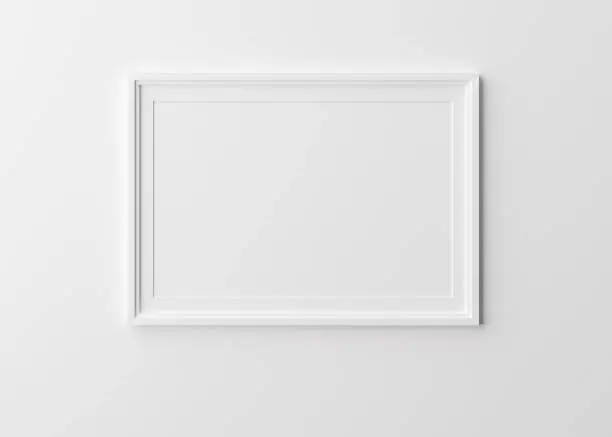 Blank horizontal picture frame on white background. Template, mock up for your picture or poster. Copy space. 3D rendering