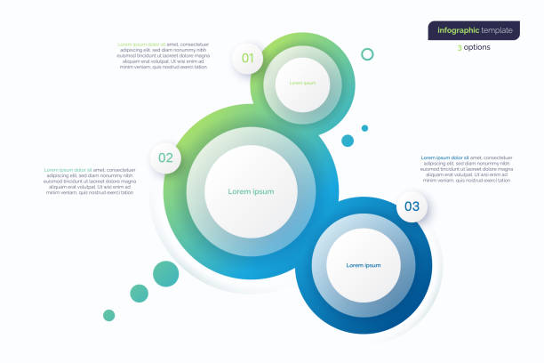 ilustrações de stock, clip art, desenhos animados e ícones de abstract vector gradient minimalistic infographic template composed of 3 circles - três objetos