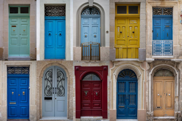 Collage of colorful front doors in Malta stock photo