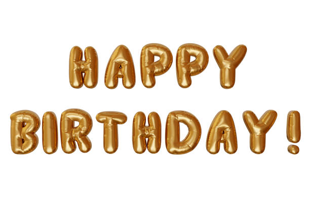 istock Words Happy Birthday, Made From Golden Balloons on white background. Design element for any events. Concept of appreciation. 3d rendering. 1372394851