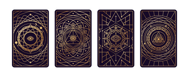 illustrazioni stock, clip art, cartoni animati e icone di tendenza di set di carte dei tarocchi magici - tarot cards