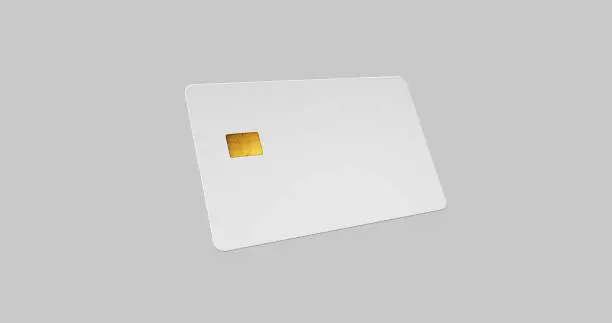Photo of White credit or debit card with chip. 3d premium illustration.