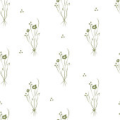 istock Vector green illustration. Floral seamless pattern. Bouquet of wild flowers. Hand drawn flower field. simple flowers. Blooming heads of wild flowers. Outline drawing. 1372413117