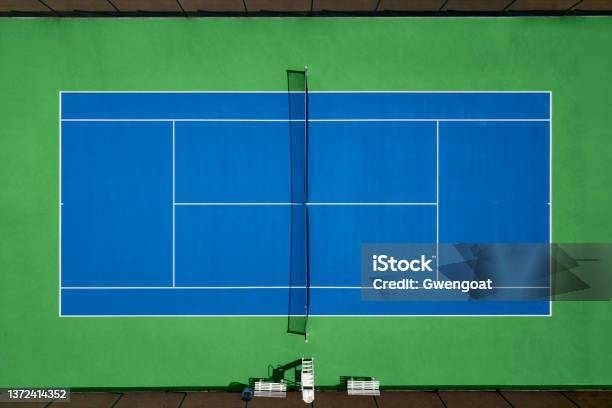Aerial View Of A Tennis Court Stock Photo - Download Image Now - High Angle View, Sports Court, Tennis