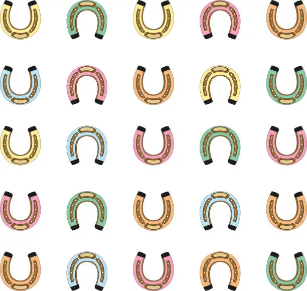 Vector illustration of colorful horseshoes pattern on white background