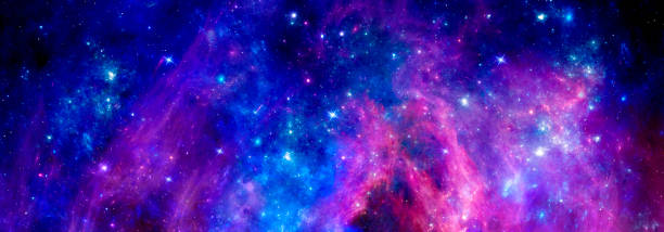 istock Panoramic space scene with stars and purple nebula 1372419405