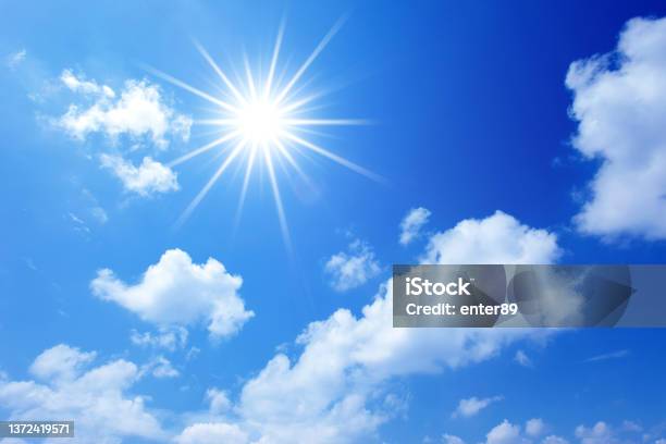 Sun On Blue Sky Stock Photo - Download Image Now - Sunlight, Sun, Sky