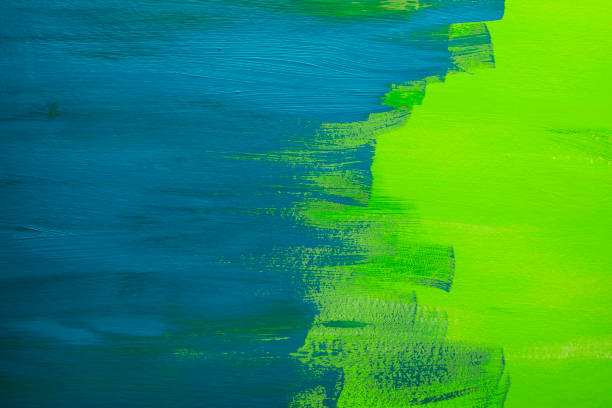 grunge brush strokes of green and blue color paint - paint stroke wall textured imagens e fotografias de stock