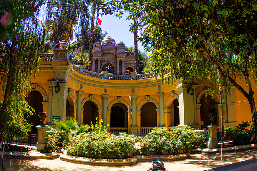 Santiago de Chile, Chile - November 07 2014 : impressive colonial palace architecture colorful and full of decorations in Santiago de Chile