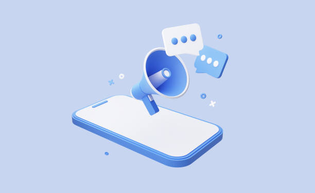 istock Smart Phone with Megaphone and messages. Online promotion and notification. Banner template concept with news information alert. Internet advertising announcement. 3D Rendering. Blue 1372441828