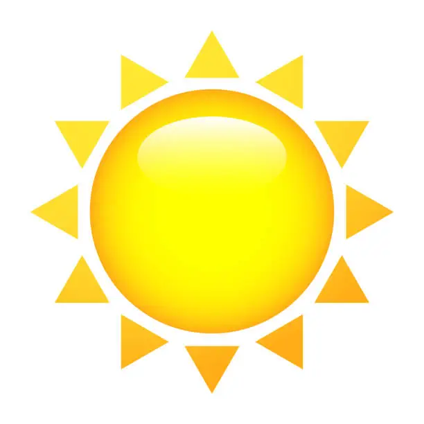 Vector illustration of Shiny sun with rays. Yellow isolated sun vector illustration.