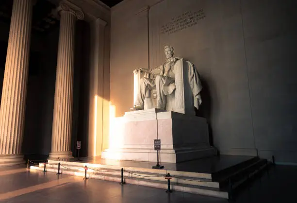 Lincoln statue in Lincoln Memorial on the National Mall, Washington, D.C.
