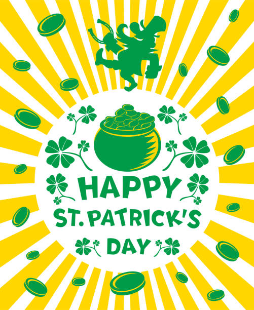 The mysterious leprechaun holding a lucky horseshoe and walking on a circle sign that has a "Happy St. Patrick's Day" handwriting text and Pot Of Gold and four-leaf clover Happy St. Patrick's Day Characters Vector Art Illustration.
The mysterious leprechaun holding a lucky horseshoe and walking on a circle sign that has a "Happy St. Patrick's Day" handwriting text and Pot Of Gold and four-leaf clover. pennies from heaven stock illustrations