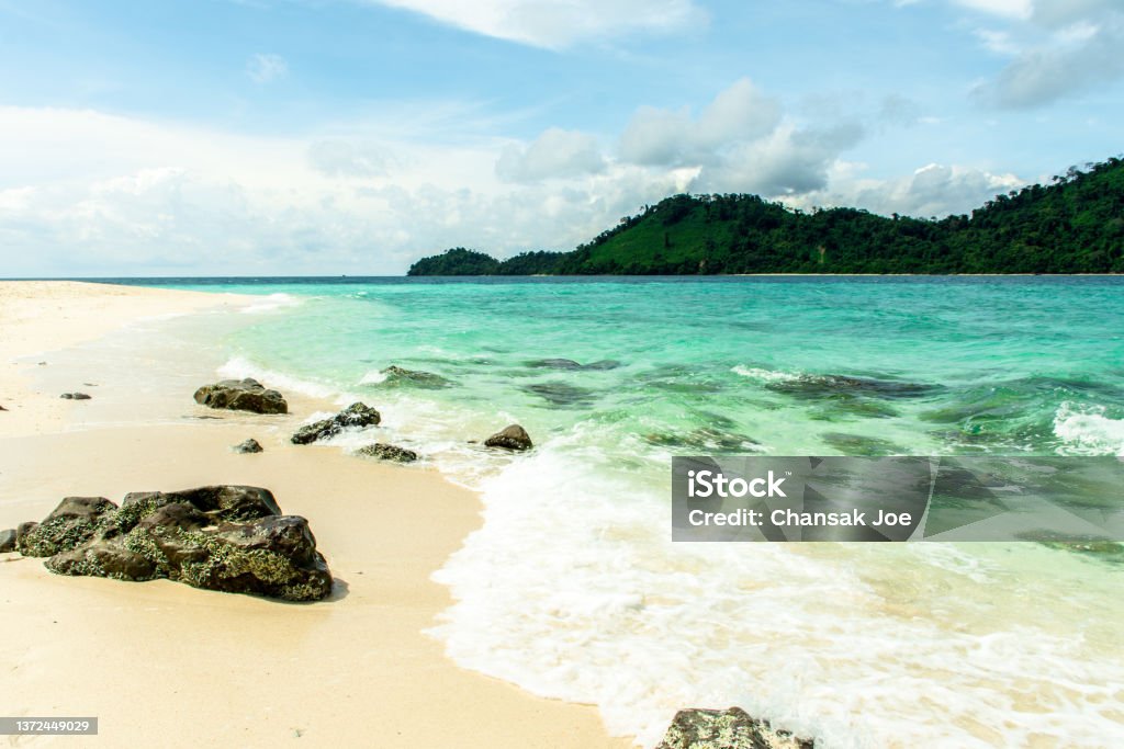Koh Khai Island, Satun Province in Thailand. Beautiful beach at Koh Khai Island, Satun Province in Thailand. Andaman Sea Stock Photo
