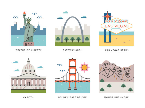 illustrations, cliparts, dessins animés et icônes de monuments de voyage des états-unis — brightline large icon series - golden gate bridge illustrations