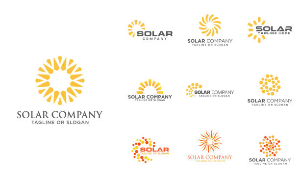 абстрактный элемент дизайна логотипа sun, набор из 10 штук - солнце stock illustrations