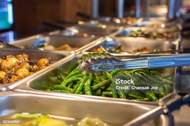 Closeup Buffet Bar Of Thai Food Stock Photo - Download Image Now - Buffet, Cafeteria, Lunch