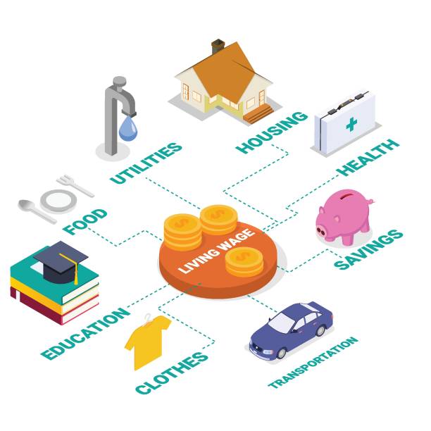 illustrazioni stock, clip art, cartoni animati e icone di tendenza di costo della vita isometrico 3d - house currency expense finance