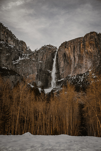 A view of Horsetail Falls from Yosemite Valley California.