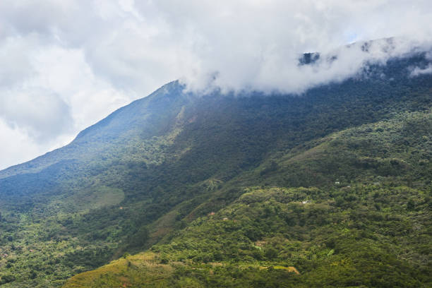 istock Fluffy clouds floating over picturesque mountainous valley 1372461376